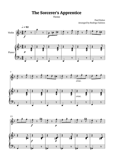 The Sorcerer's Apprentice theme (arr. Rodrigo Faleiros)