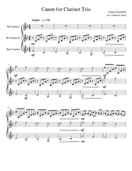 Pachelbel Canon for Clarinet Trio (arr. Joshua Jun S. Kim)