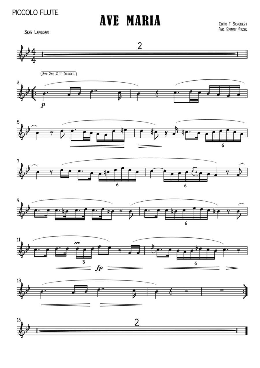 Ave Maria Schubert arr. for Piccolo Flute & Piano (arr. Rammy Music)