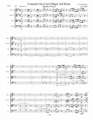 Concertos for Five Beethoven 4th Piano Concerto arr for String Quartet 3rd Mvnt. String score only (arr. Michael Bomier)