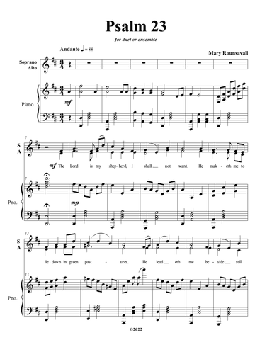 Psalm 23 - Soprano and Alto duet or ensemble