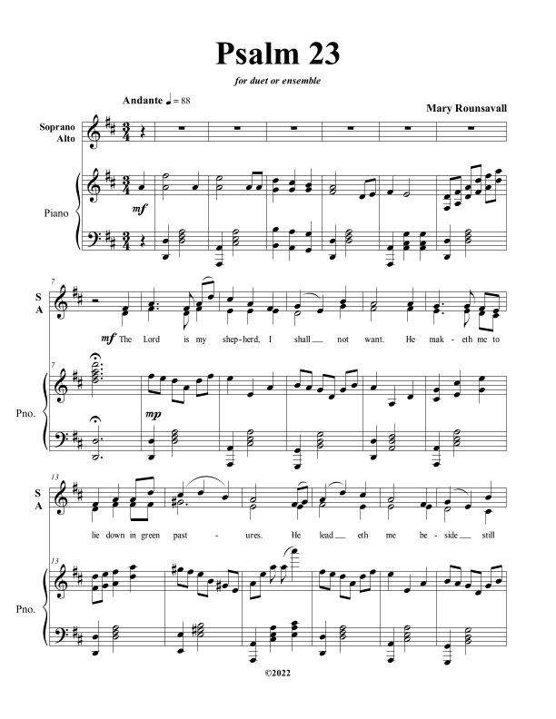 Psalm 23 - Soprano and Alto duet or ensemble