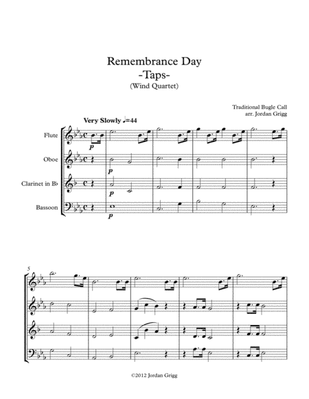 Remembrance Day. 'Taps' (Wind Quartet) (arr. Jordan Grigg)