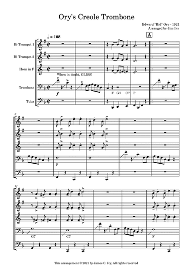 Ory's Creole Trombone for Brass Quintet (arr. Jim Ivy)