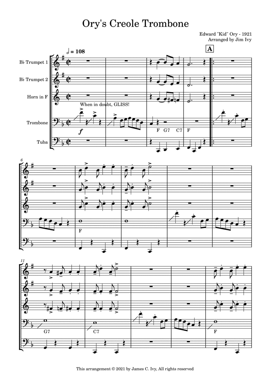 Ory's Creole Trombone for Brass Quintet (arr. Jim Ivy)