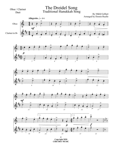 The Dreidel Song - Oboe / Clarinet Duet - Intermediate (arr. Dennis Ruello)