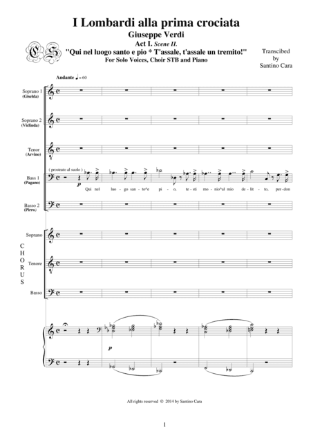 Verdi "I Lombardi alla prima crociata" (Act1/II) Qui nel luogo santo e pio-T'assale un tremito-Solo (arr. Santino Cara)