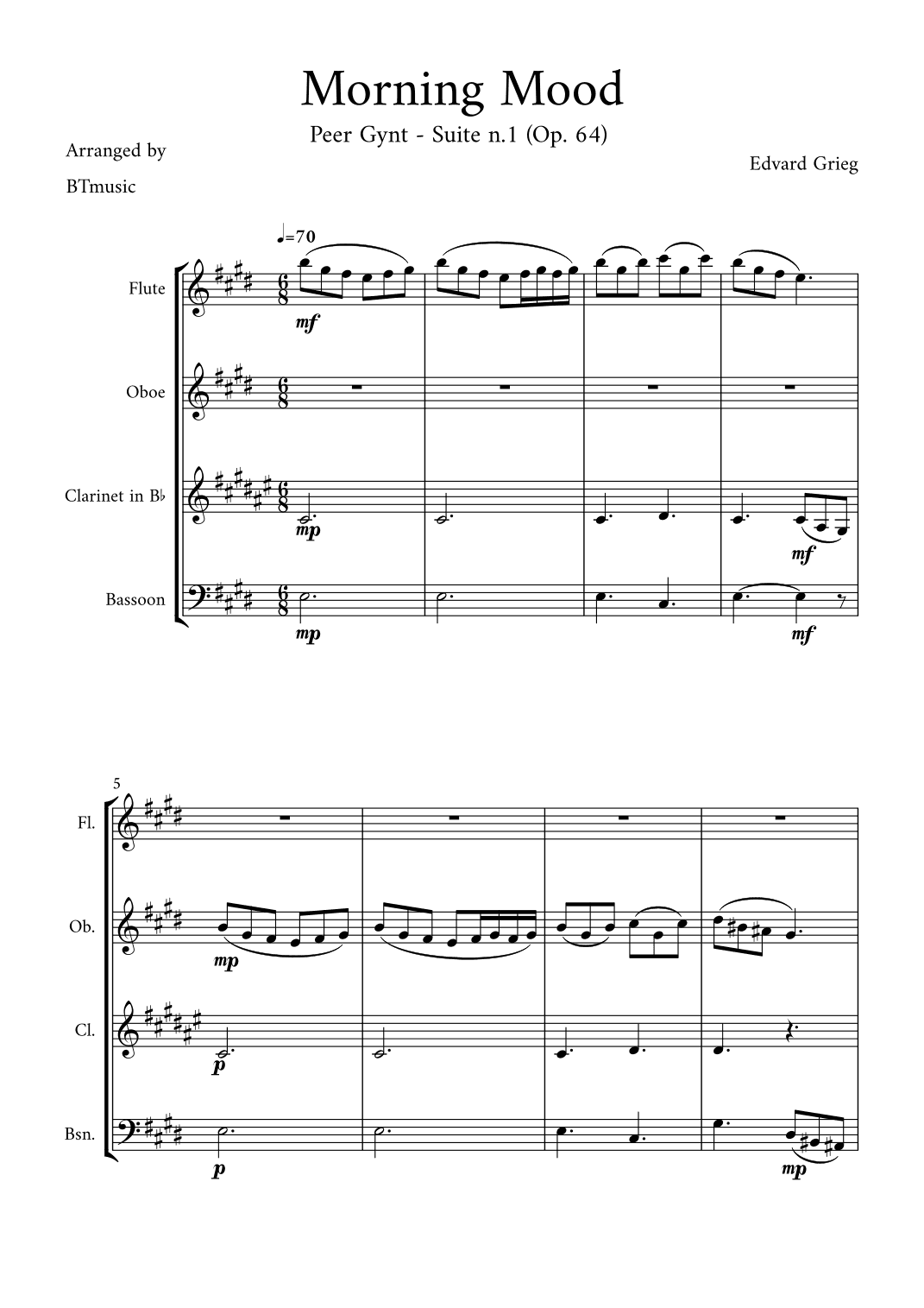 Morning Mood (Peer Gynt Suite N.1, Op 46) (arr. BTmusic)