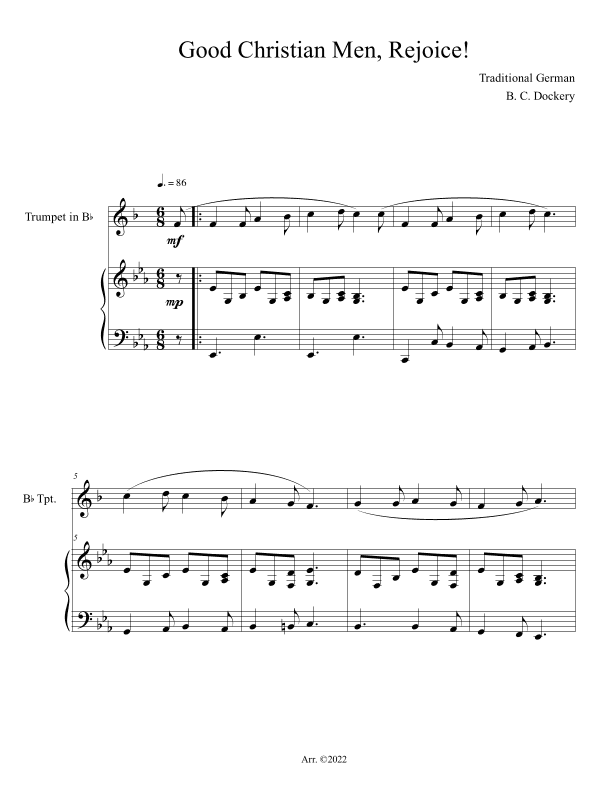 Good Christian Men, Rejoice! (Trumpet Solo with Piano Accompaniment) (arr. B. C. Dockery)
