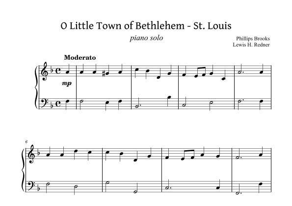 O Little Town of Bethlehem (St. Louis) for piano solo - Easy version (arr. Lucas Figueiredo)