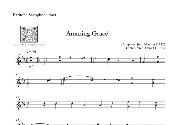 Amazing Grace How Sweet the sound - Easy Baritone Saxophone Duet (arr. Daniel H Rosa)