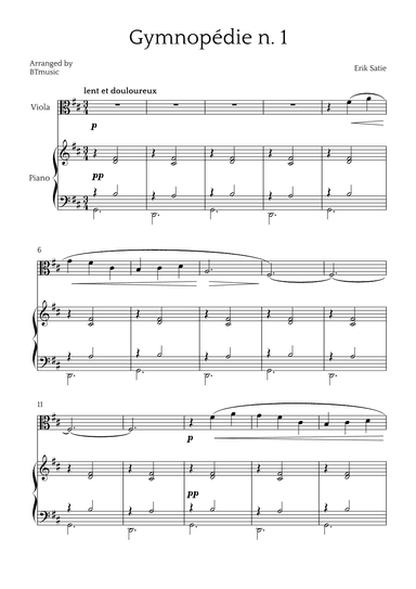 Gymnopédie N.1 - Viola and Piano (arr. BTmusic)