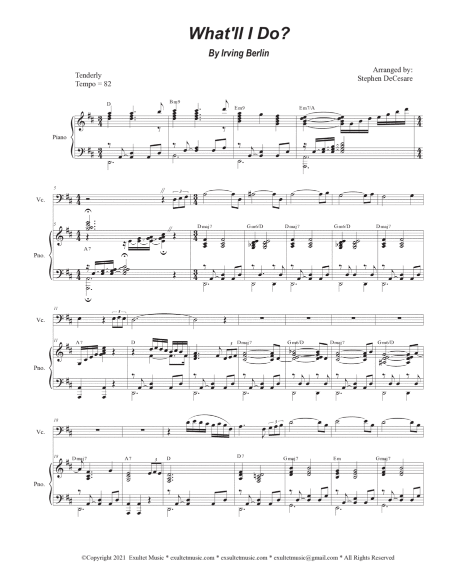 What'll I Do? (Cello solo and Piano) (arr. Stephen DeCesare)