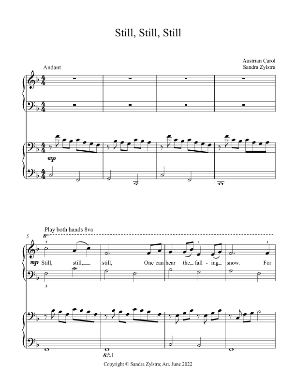 Still, Still, Still (elementary piano with optional duet) (arr. Sandra Zylstra)