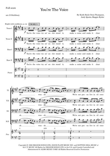 You're The Voice (arr. D Stichbury)