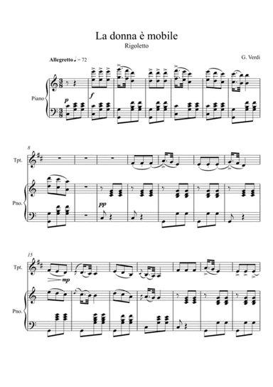 Giuseppe Verdi - La donna e mobile (Rigoletto) Trumpet Solo - C Key (arr. André Laitano)