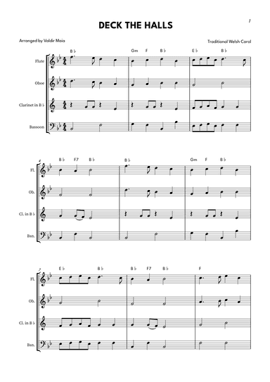 Deck The Halls - Woodwind Quartet (arr. Valdir Maia)