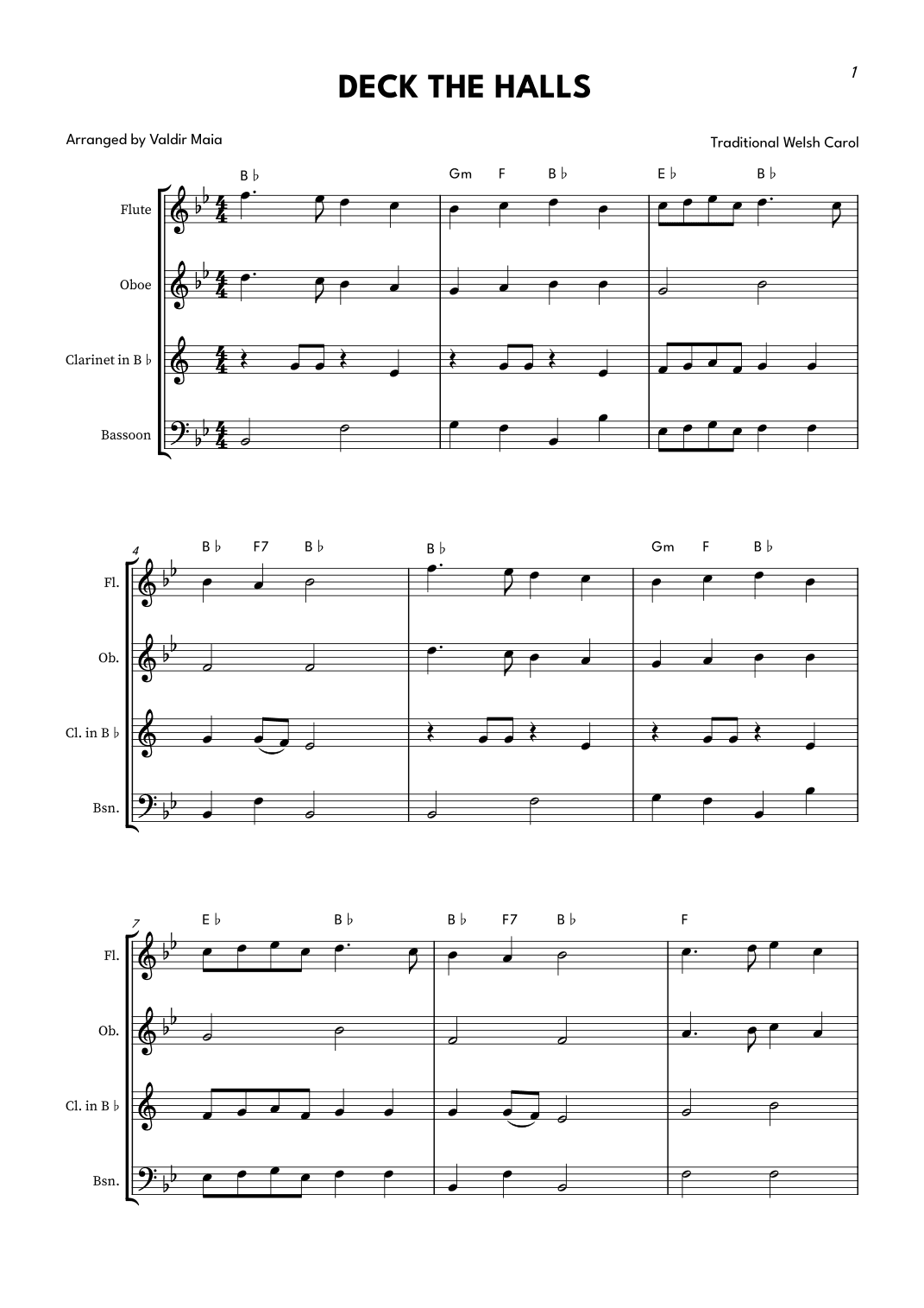 Deck The Halls - Woodwind Quartet (arr. Valdir Maia)