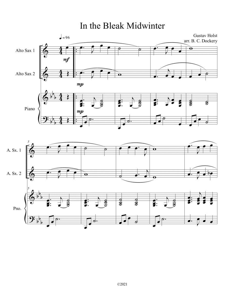 In the Bleak Midwinter (Alto Sax Duet with Piano Accompaniment) (arr. B. C. Dockery)
