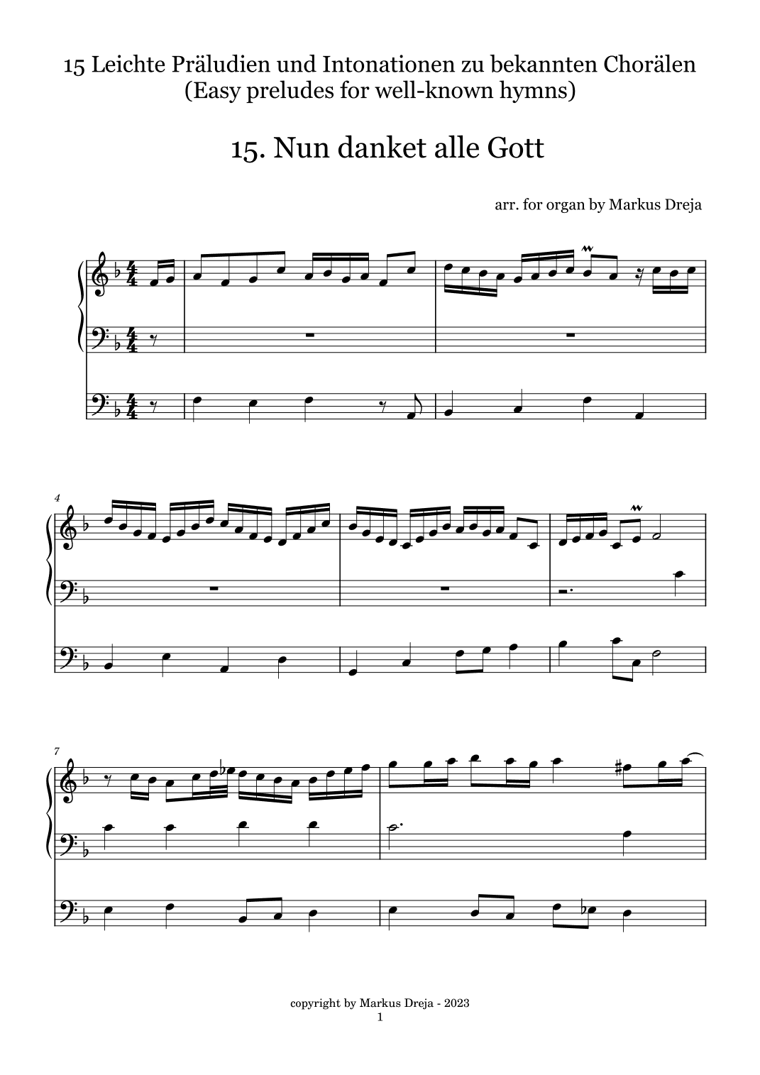 Easy organ preludes - leichte Orgelpräludien | Nun danket alle Gott - Now thank we all our god (arr. Markus Dreja)