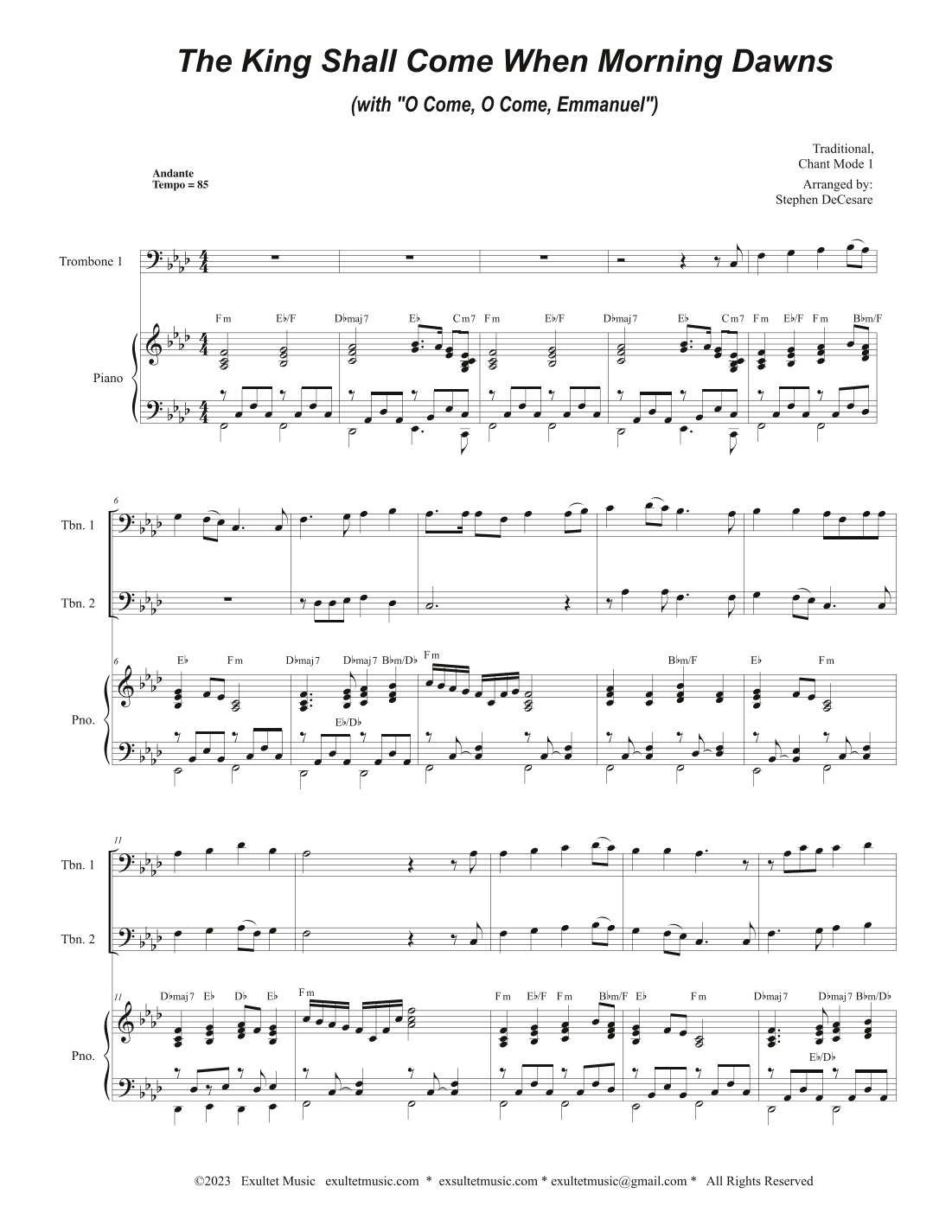 The King Shall Come When Morning Dawns (with "O Come, O Come, Emmanuel") (Trombone Duet) (arr. Stephen DeCesare)