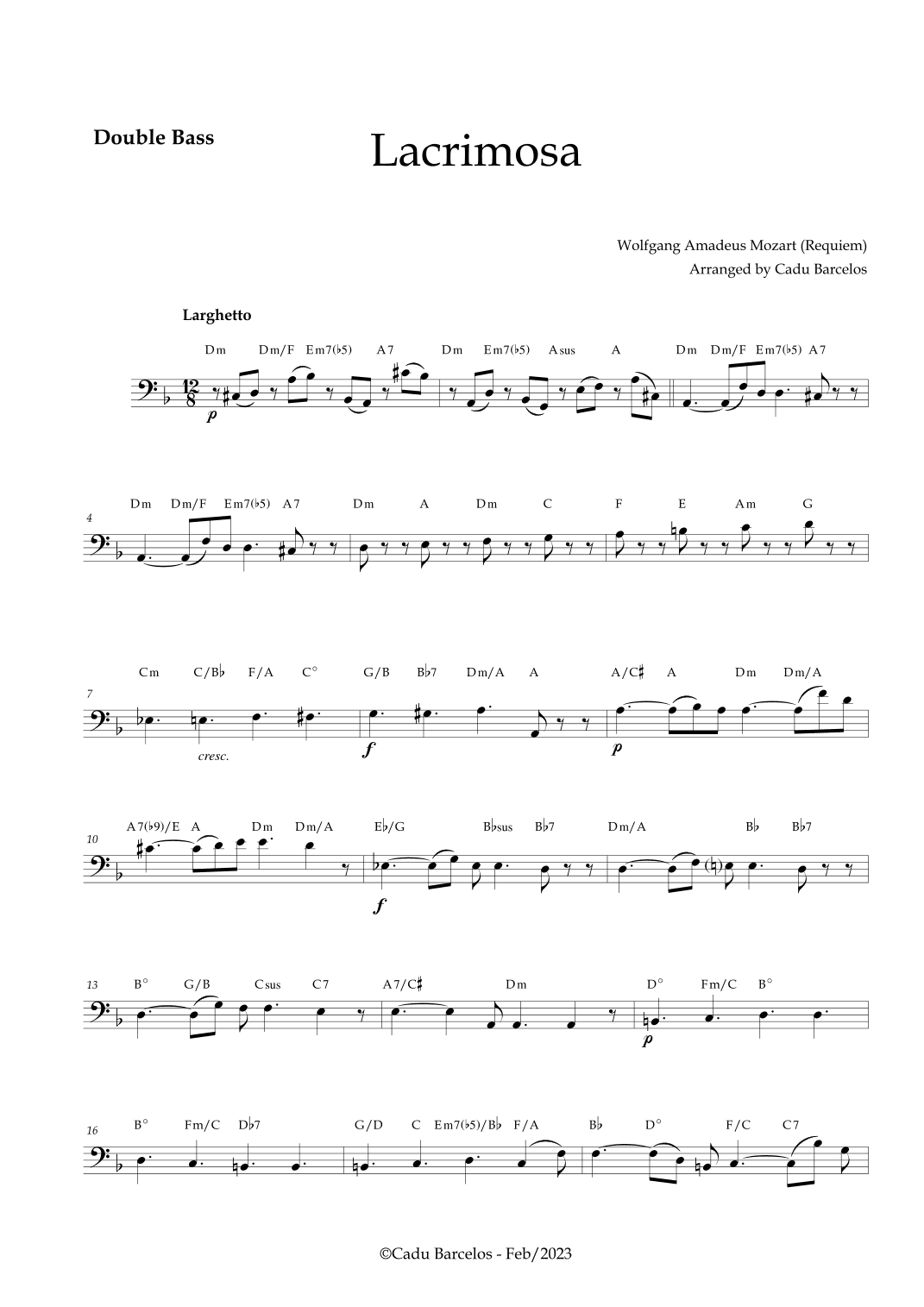 Lacrimosa - Double Bass and chords (Mozart) (arr. Cadu Barcelos)