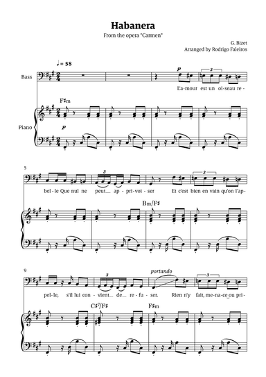 Habanera (for bass - F# minor/major) (arr. Rodrigo Faleiros)