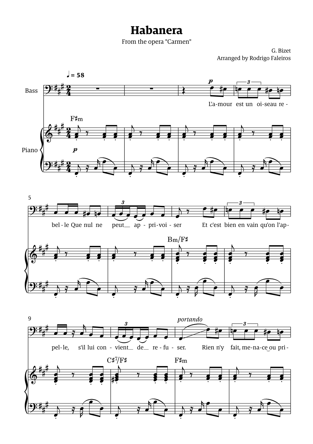 Habanera (for bass - F# minor/major) (arr. Rodrigo Faleiros)