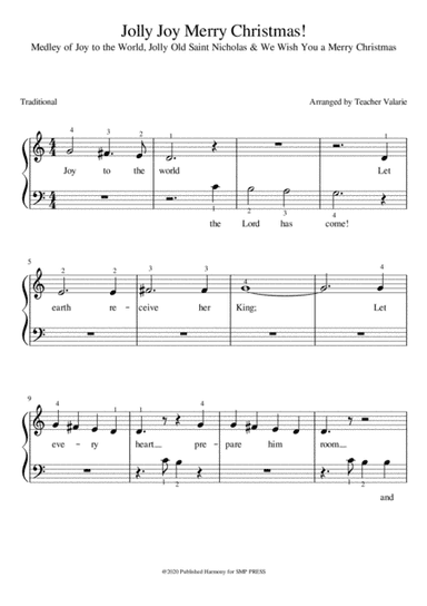 Jolly Joy Merry Christmas! (Medley) Piano Solo for Beginners (arr. Published Harmony Valarie)