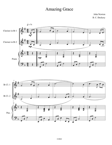 Amazing Grace (Clarinet Duet with Piano Accompaniment) (arr. B. C. Dockery)