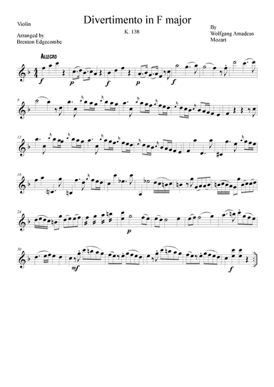 Mozart Divertimento in F major K. 138 (arr. Adelaide String Duo)