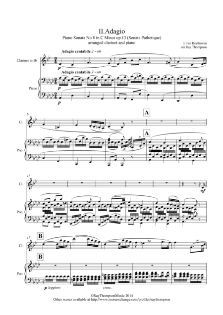Beethoven: Piano Sonata No.8 in C Minor Op.13 "Sonata Pathetique" Mvt.II Adagio - clarinet/piano (arr. Ray Thompson)