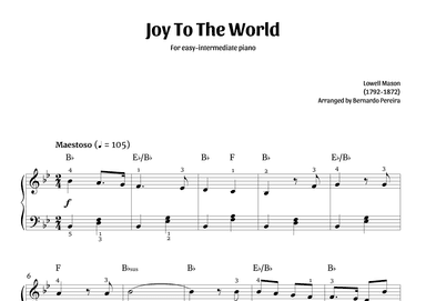 Joy to the World (easy-intermediate piano – Bb major) (arr. Bernardo Pereira)