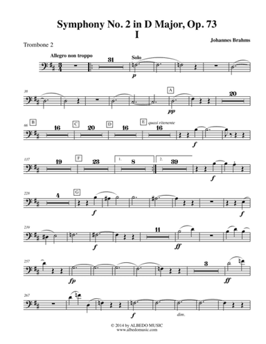 Brahms Symphony No. 2, Movement I - Trombone in Bass Clef 2 (Transposed Part), Op. 73 (arr. Doug Clyde)