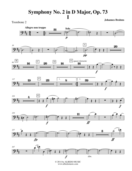 Brahms Symphony No. 2, Movement I - Trombone in Bass Clef 2 (Transposed Part), Op. 73 (arr. Doug Clyde)