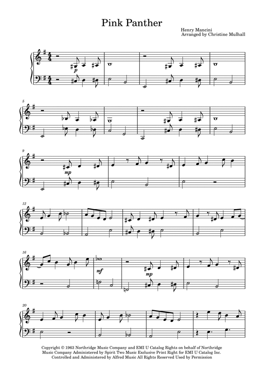 The Pink Panther (arr. Christine Mulhall)