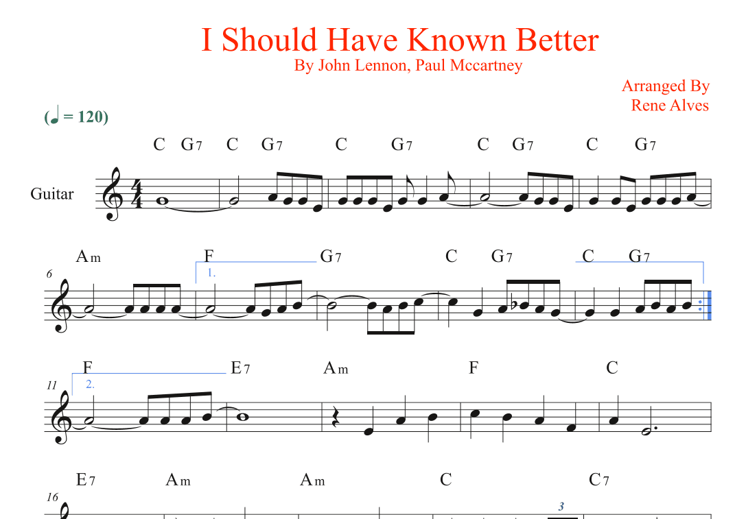 I Should Have Known Better (arr. Rene Alves)