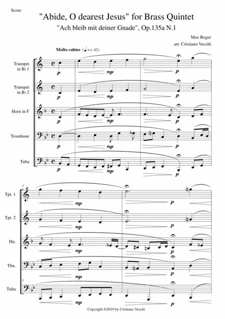 "Abide, O dearest Jesus" for Brass Quintet (arr. Cristiano Vecchi)