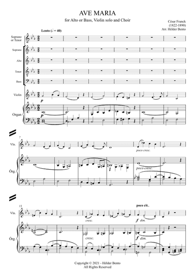 Avé Maria - César Franck for Low Voice, Choir and Violin Solo (arr. H. Bento)