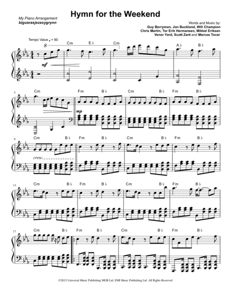 Hymn For The Weekend (arr. Jeza Sygrynn Bigueras)
