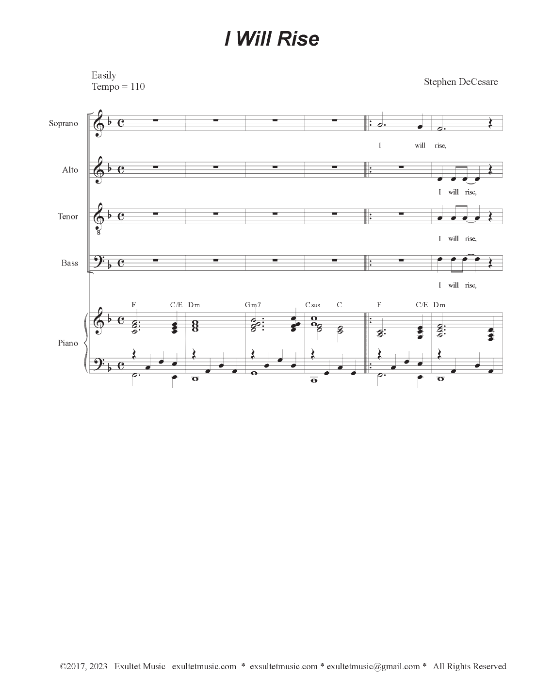 I Will Rise (Psalm 51) (Vocal Quartet - (SATB)