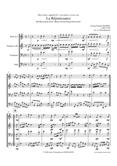 La Réjouissance - French Horn, Trumpet, Trombone and Tuba (arr. Anne Christopherson GRSM ARCM)