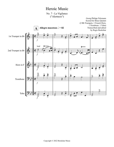 Heroic Music - No.   7. La Vigilance (Bb) (Brass Quintet - 2 Trp, 1 Hrn, 1 Trb, 1 Tuba) (arr. Regis Bookshar)