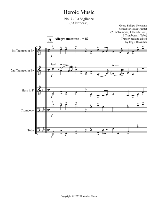 Heroic Music - No.   7. La Vigilance (Bb) (Brass Quintet - 2 Trp, 1 Hrn, 1 Trb, 1 Tuba) (arr. Regis Bookshar)