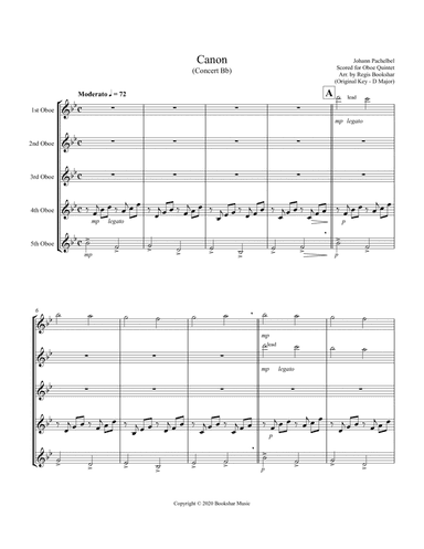 Canon (Pachelbel) (Bb) (Oboe Quintet) (arr. Regis Bookshar)