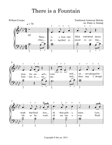 There is a Fountain, piano and lyrics (arr. Pattie A. Dunlap)