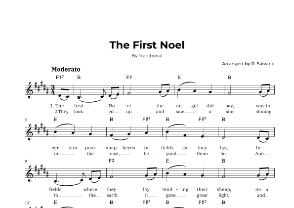 The First Noel (Key of B Major) (arr. R. Salvario)