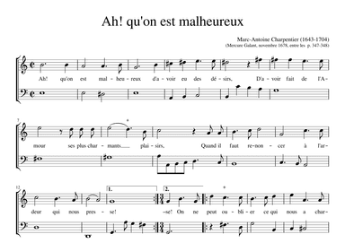 Ah qu'on est malheureux (arr. Early Music Scores)