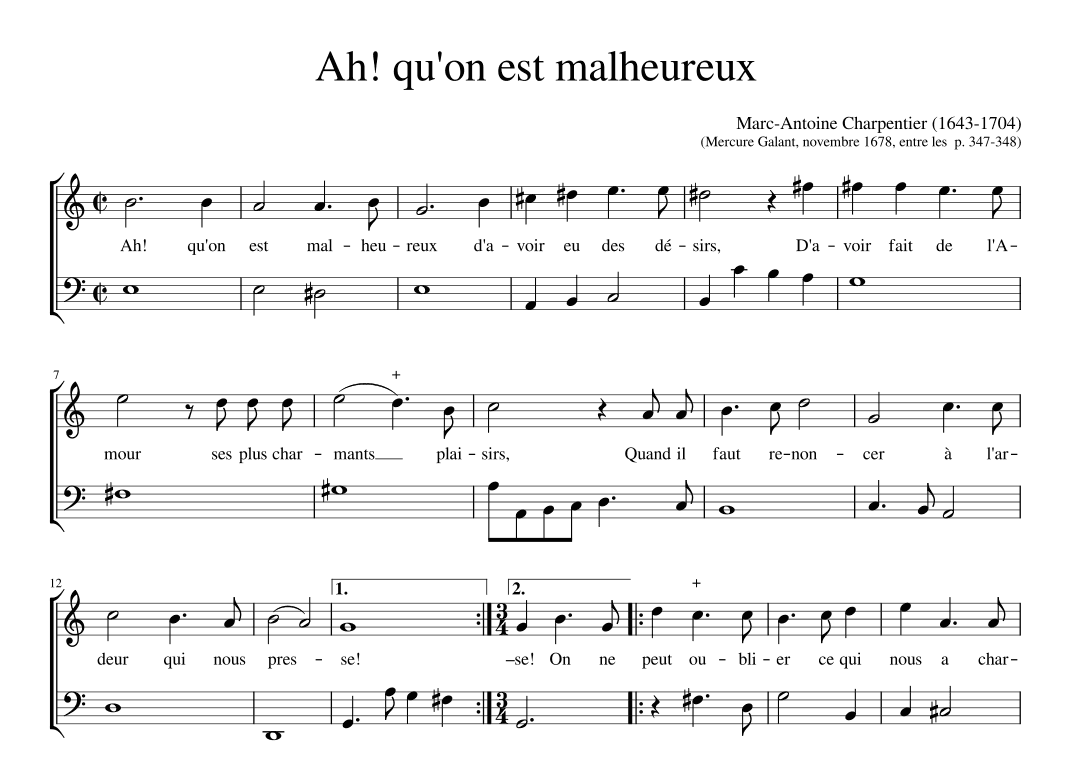 Ah qu'on est malheureux (arr. Early Music Scores)