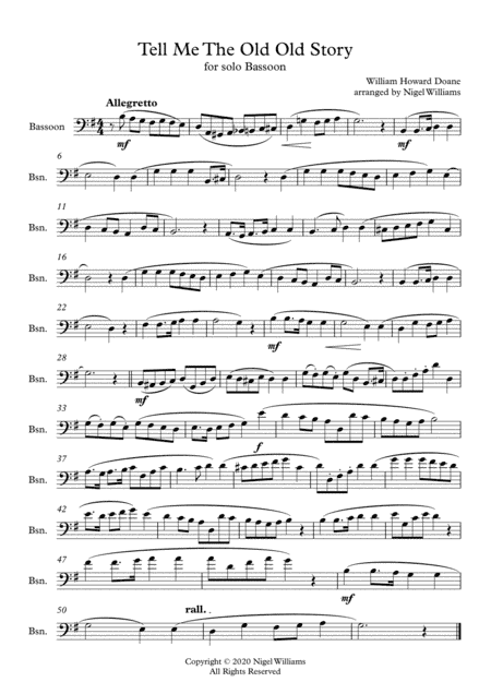 Tell Me The Old Old Story, for Bassoon Solo (arr. Nigel Williams)